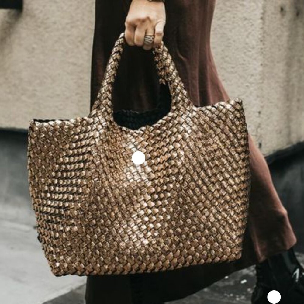 NWT Naghedi St. Barths Large Metallic Gold Tote Bag and Clutch in Etoile